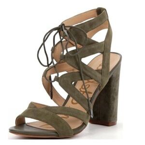 Sam Edelman Yardley green suede strappy lace up chunky heel sandal 7.5